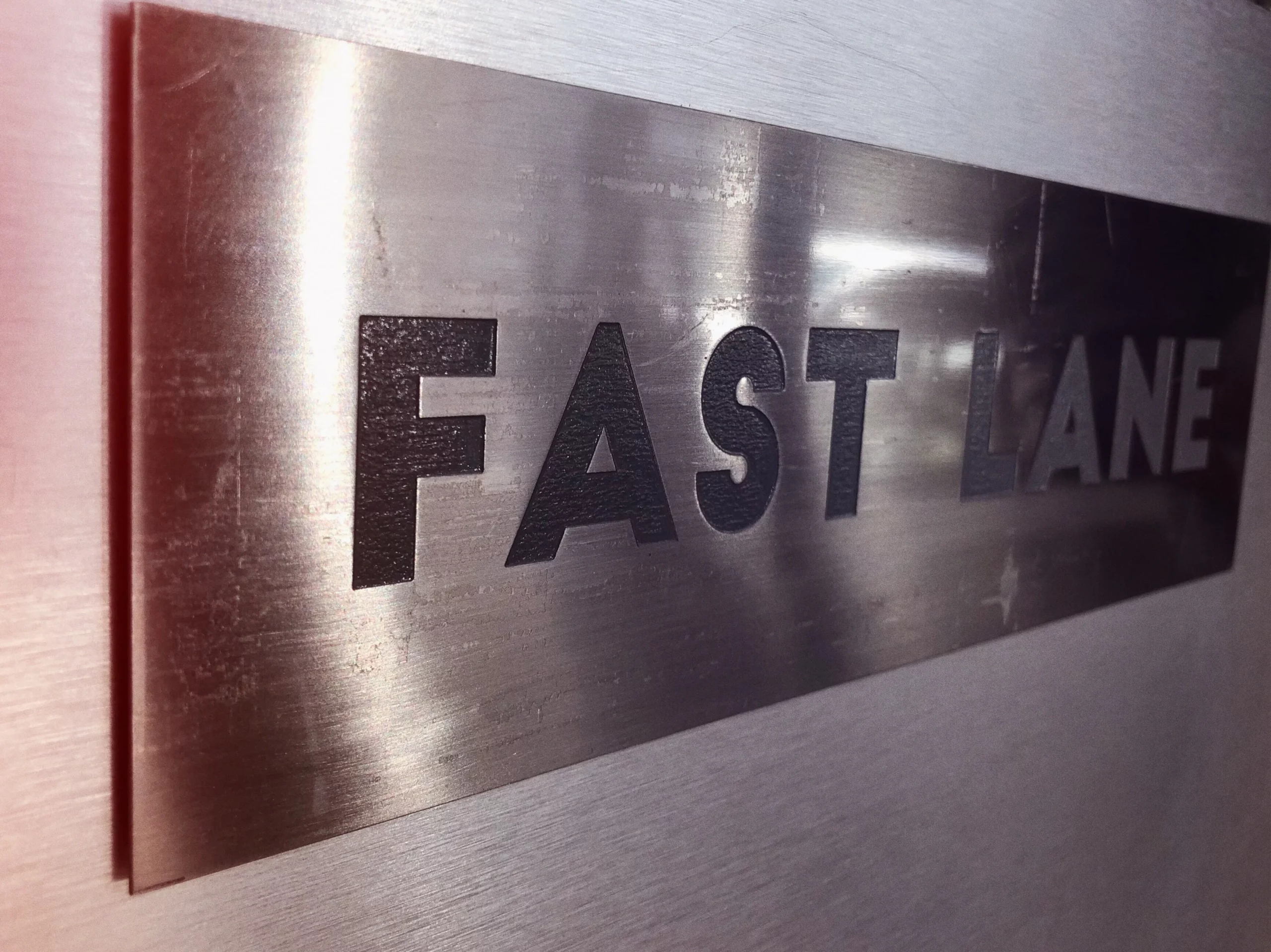 A “FAST LANE” sign in an office