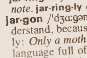 the text jargon on a dictionary close up
